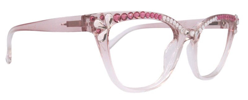 Vivienne, Bling Reading Glasses, Handmade with Rose and Clear Genuine European Crystals, transparent Frame. NY Fifth Avenue