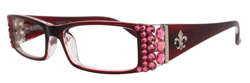 Fleur De Lis Red Reading Glasses, Rose European Crystal Rhinestones, NY Fifth Avenue