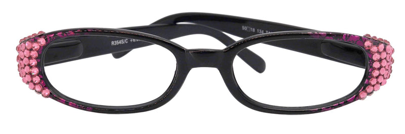 Isabella, (Bling) Reading Glasses Women W (Rose) Genuine European Crystals (Purple Floral Print) NY Fifth Avenue (Wide Frame)