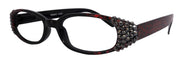 Isabella, (Bling) Reading Glasses Women W (Hematite) Genuine European Crystals (RED Floral Print) NY Fifth Avenue (Wide Frame)