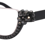 Half Moon, (Bling) Woman Reading Glasses Adorned W (Hematite) Genuine European Crystals Reader +1.25 +1.50... +4 Frame, NY Fifth Avenue.