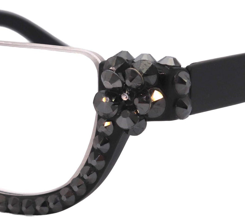Half Moon, (Bling) Woman Reading Glasses Adorned W (Hematite) Genuine European Crystals Reader +1.25 +1.50... +4 Frame, NY Fifth Avenue.