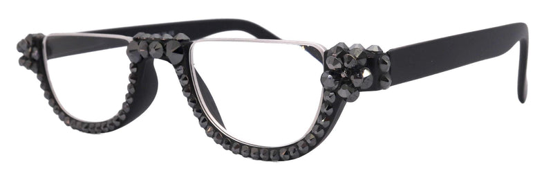 Half Moon, (Bling) Woman Reading Glasses Adorned W (Hematite) Genuine European Crystals Reader +1.25 +1.50... +4 Frame, NY Fifth Avenue.