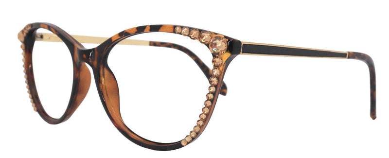 Cattitude Bling Reading Glasses 4 Women W Clear Genuine European Crystals, Tortoiseshell, Magnifying Cat Eye NY Fifth Avenue