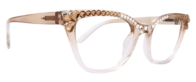 Vivienne, Bling Reading Glasses for Women, Handmade with Clear Genuine European Crystals, transparent Brown / Clear Frame. NY Fifth Avenue
