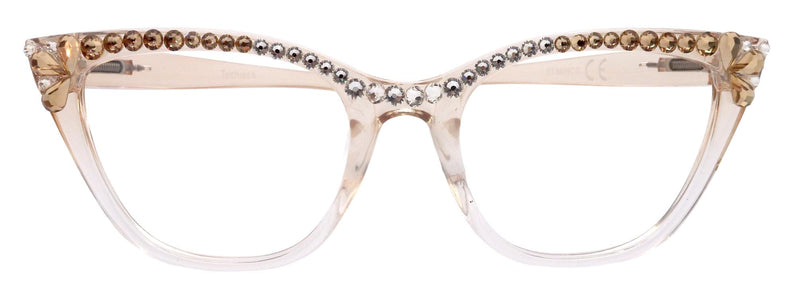 Vivienne, Bling Reading Glasses for Women, Handmade with Clear Genuine European Crystals, transparent Brown / Clear Frame. NY Fifth Avenue