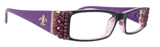 The French, (Bling) (Fleur De Lis) Women Reading Glasses W Genuine European Amethyst Crystals (Purple) Frame, NY Fifth Avenue