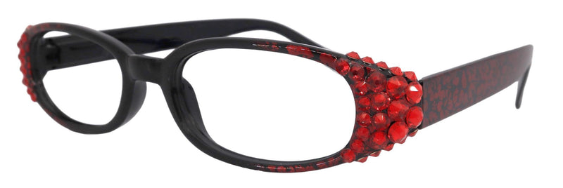 Isabella, (Bling) Reading Glasses Women W (Red) Genuine European Crystals (Red Floral Print) NY Fifth Avenue (Wide Frame)