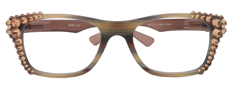 Kelly, (Bling) Women Reading Glasses W (Light Colorado)Genuine European Crystals. Square, NY Fifth Avenue.