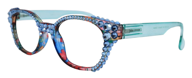 Versailles, (Bling) Reading Glasses 4 women W (Aquamarine) Genuine European Crystals (Blue, Pink) NY Fifth Avenue