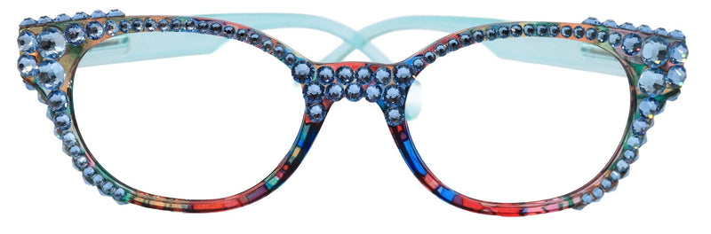 Versailles, (Bling) Reading Glasses 4 women W (Aquamarine) Genuine European Crystals (Blue, Pink) NY Fifth Avenue