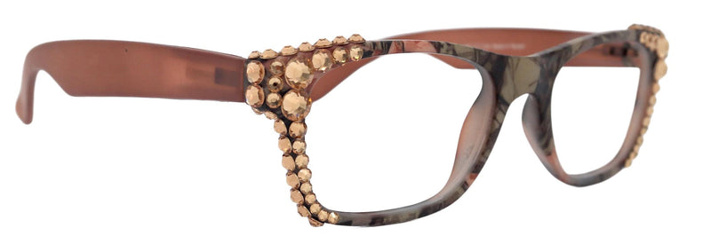 The Forester, (Bling) Women Reading Glasses W (Light Colorado) Camouflage, Genuine European Crystals. Square, NY Fifth Avenue.