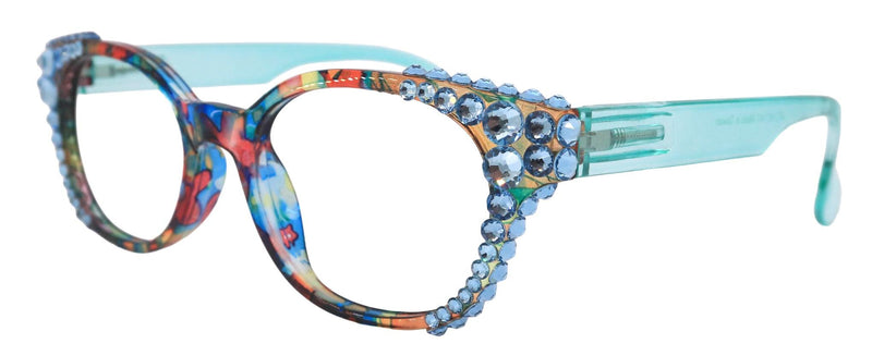 Versailles, (Bling) Reading Glasses 4 women W (Aquamarine) Genuine European Crystals (Blue, Pink) NY Fifth Avenue