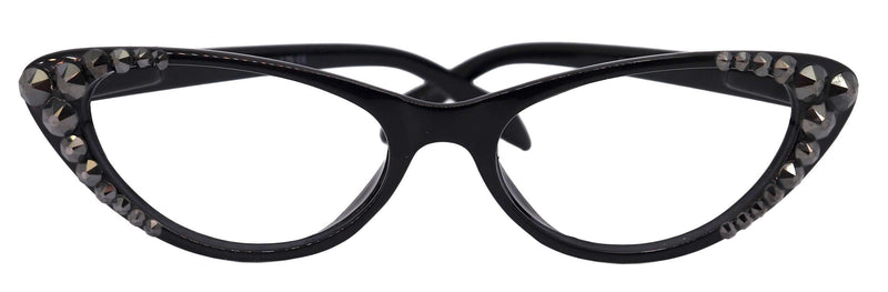 Savage, (Bling) Cat Eyes, Women Reading Glasses W (Hematite) Genuine European Crystals, Cat eye Frame, NY Fifth Avenue.