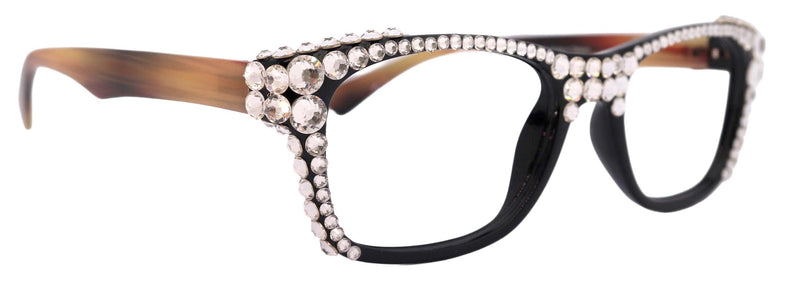 Kelly, (Bling) Women Reading Glasses W (Full Top) (Clear)Genuine European Crystals. Square, NY Fifth Avenue.