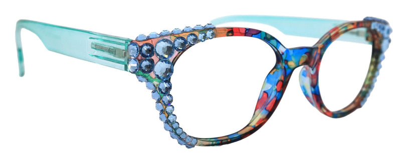 Versailles, (Bling) Reading Glasses 4 women W (Aquamarine) Genuine European Crystals (Blue, Pink) NY Fifth Avenue