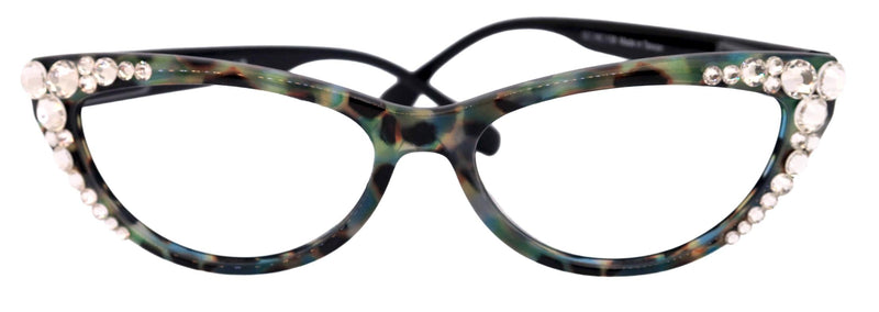 Lynx, (Bling) Cat Eyes, Women Reading Glasses W (Clear) Genuine European Crystals (Turquoise Tortoise Black) Cat eye Frame, NY Fifth Avenue.