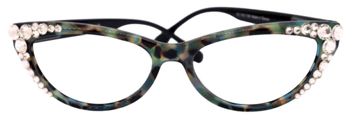 Lynx, (Bling) Cat Eyes, Women Reading Glasses W (Clear) Genuine European Crystals (Turquoise Tortoise Black) Cat eye Frame, NY Fifth Avenue.