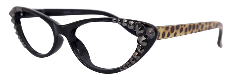 Savage, (Bling) Cat Eyes, Women Reading Glasses W (Hematite) Genuine European Crystals, Cat eye Frame, NY Fifth Avenue.