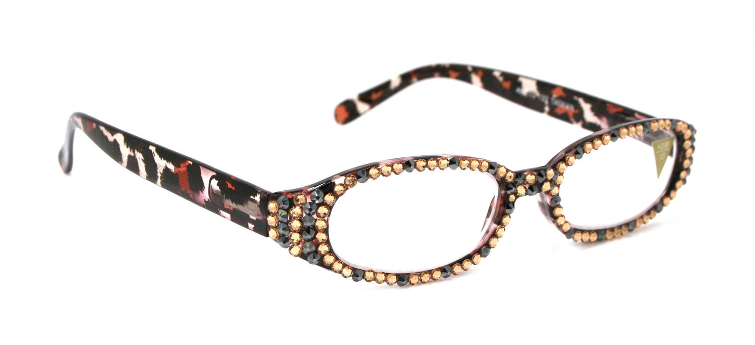 Isabella, (Bling) Reading Glasses Women W (Full All Over) (L. Colorado, Hematite) Genuine European Crystals (Leopard) NY Fifth Avenue