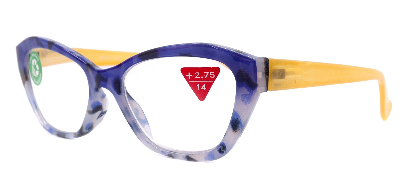 Jane, (Premium) Reading Glasses, High End Readers +1.25..+3 Magnifying Glasses (Blue, Yellow) Cat Eye, NY Fifth Avenue