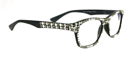 Kelly, (Bling) Reading Glasses 4 women W (Full All Over)(Black Diamond, AB Aurora Borealis) Genuine European Crystals.Square NY Fifth Avenue