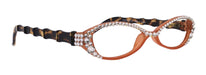 Lucky, Bling Reading Glasses, High End Readers +1.25 +1.50 +1.75 .. +3 Cat Eye. Bamboo Temple. (Orange) Optical Frames NY Fifth Avenue.