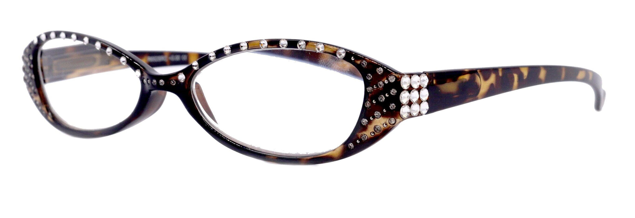 Lucky, (Bling) Women Reading Glasses W (Clear) Genuine European Crystals, Magnifying, Cat Eyes (Brown Tortoise Shell) NY Fifth Avenue