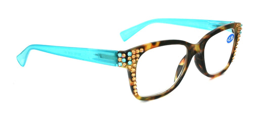 Madison Square, (Bling) Reading Glasses 4 Women W (L. Colorado, Aquamarine)Genuine European Crystals. +1.5..+3 NY Fifth Avenue (Wide frame)