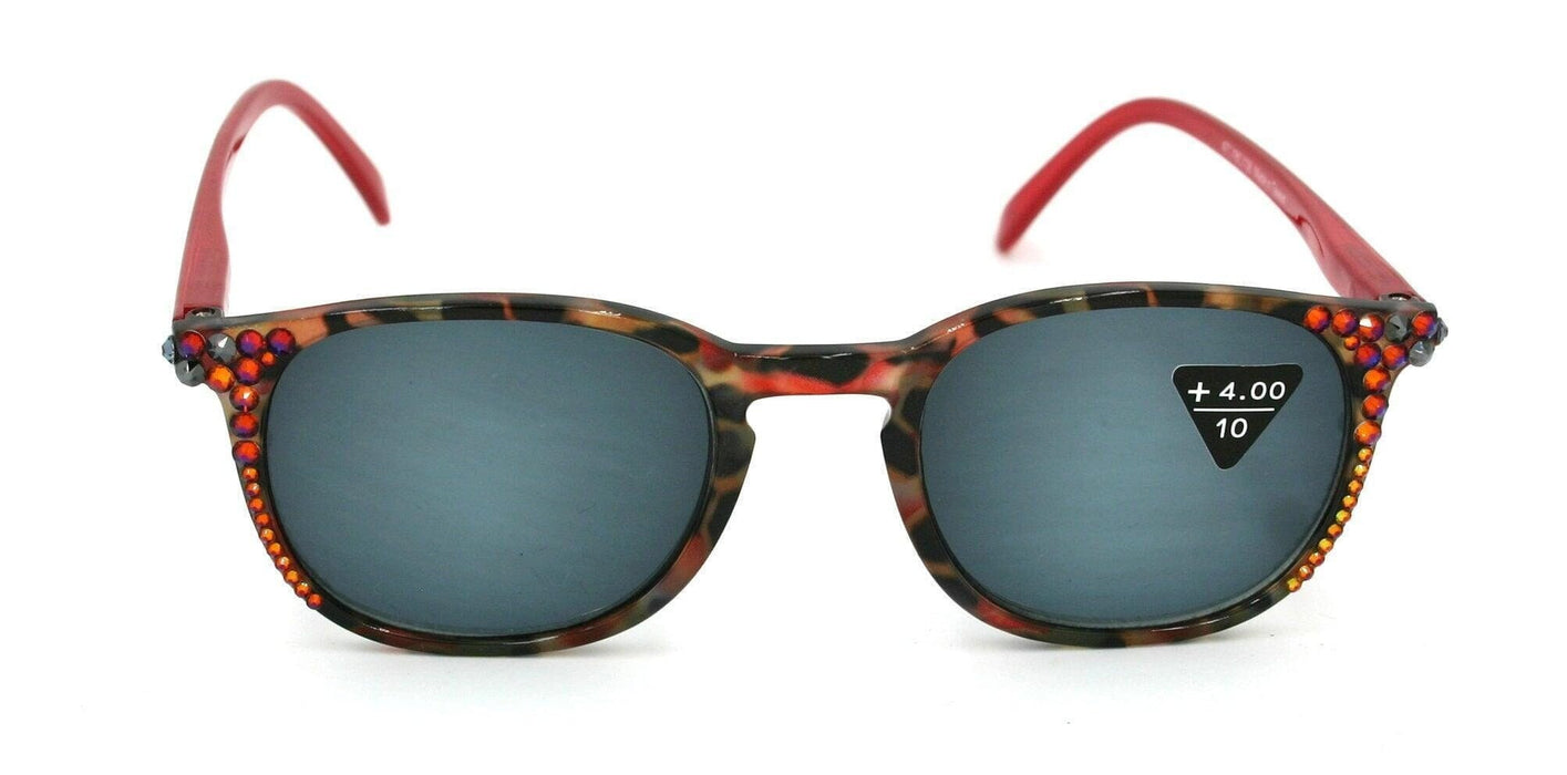 Maya, (Bling) (Sunglass Reader) (No Bifocal) 4 Women W (Volcano, Hematite) Genuine European Crystals (Red, Black) NY Fifth Avenue