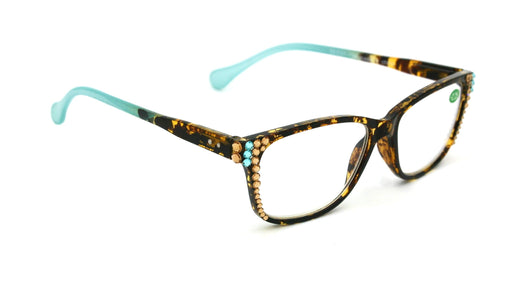 Milan, (Bling) Reading Glasses 4 Women W (L. Colorado, Aquamarine Blue)Genuine European Crystals. Square +1.25.+3 NY Fifth Avenue