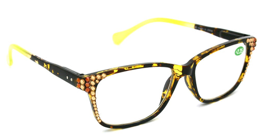 Milan, (Bling) Reading Glasses Women W (L. Colorado, Cooper) Genuine European Crystals. +1.25..+3 Tortoise Brown n (Yellow) NY Fifth Avenue