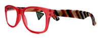 Monet, (Premium) Reading Glasses High End Readers +1..+3 Magnifying Translucent (Red) (Orange) Chevron Square Optical Frame. NY Fifth Avenue