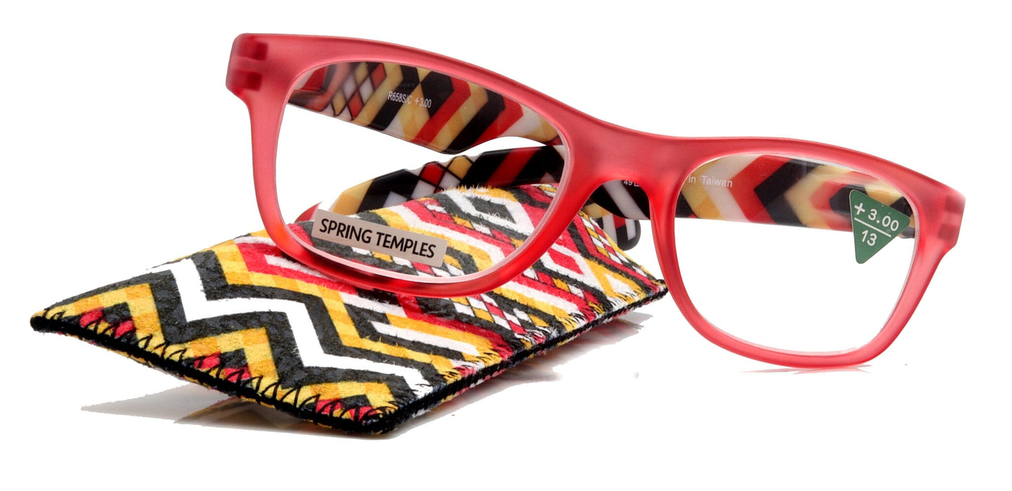 Monet, (Premium) Reading Glasses High End Readers +1..+3 Magnifying Translucent (Red) (Orange) Chevron Square Optical Frame. NY Fifth Avenue