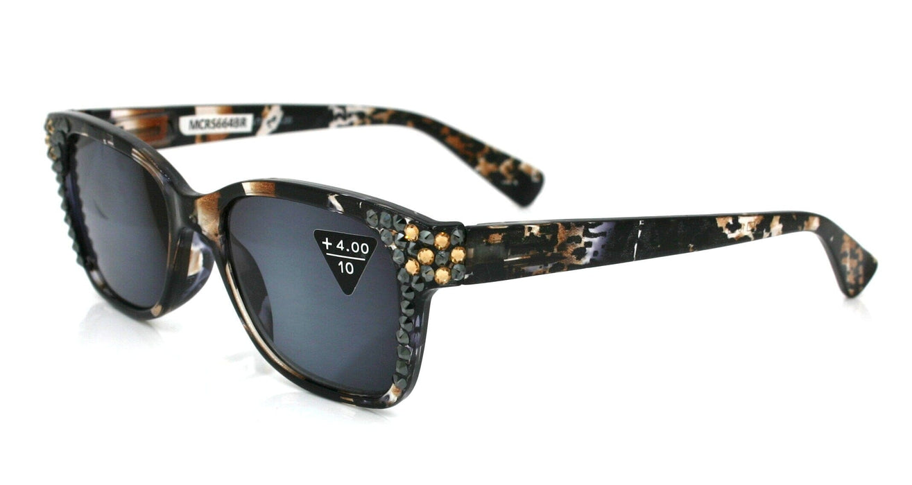 Oasis, (Bling) Sun Readers (No Bifocal) W (Hematite, L. Colorado) Genuine European Crystals (Brown) Tortoiseshell NY Fifth Avenue