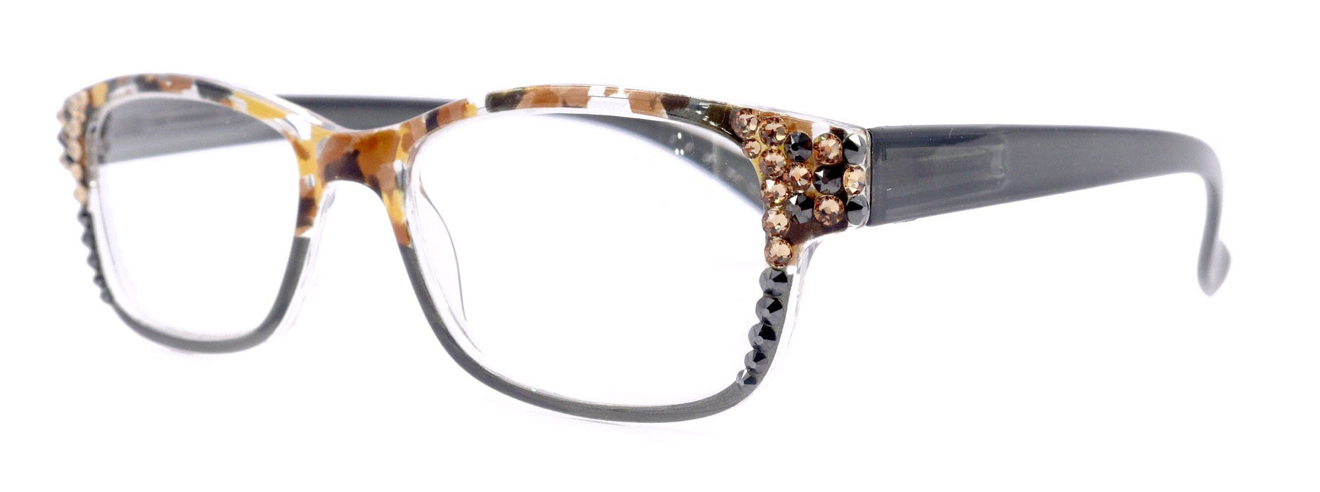 Olivia, (Bling) Women Reading Glasses Adorned W (Hematite, L. Colorado) Genuine European Crystals (Bk Tortoise Brown) Square NY fifth avenue