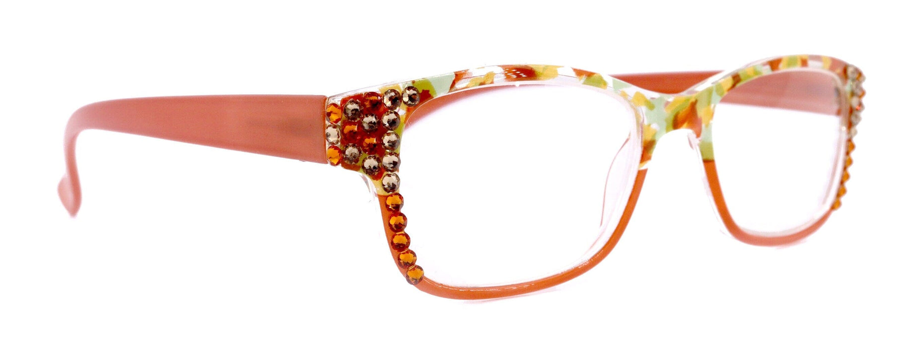 Olivia, (Bling) Women Reading Glasses Adorned W (Tangerine, L. Colorado) Genuine European Crystals. (Orange Green Yellow) NY fifth avenue