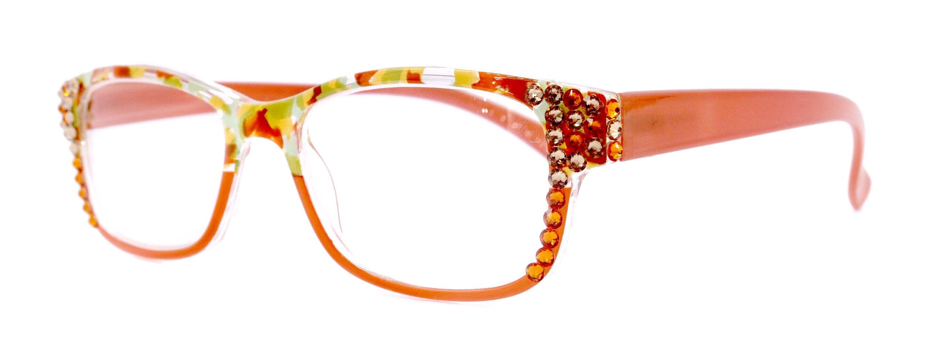 Olivia, (Bling) Women Reading Glasses Adorned W (Tangerine, L. Colorado) Genuine European Crystals. (Orange Green Yellow) NY fifth avenue