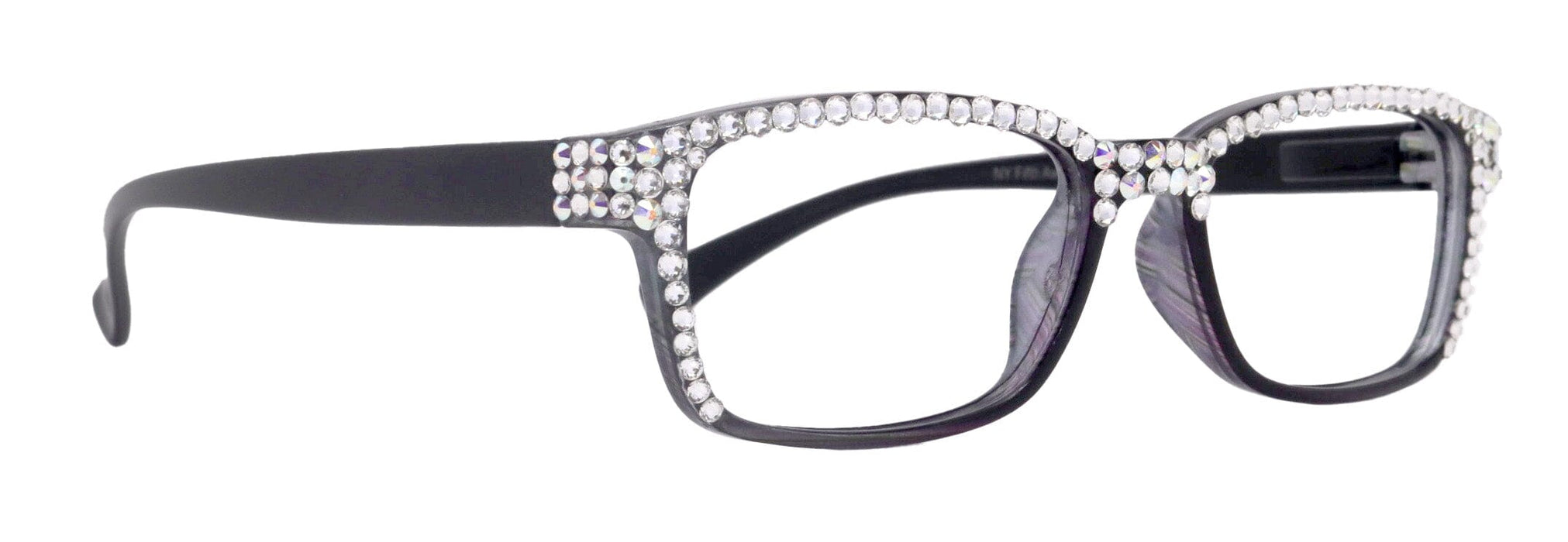 Olivia, (Bling) Women Reading Glasses Adorned with (Full Top) (Clear) Genuine European Crystals.  (Black, Grey) Square, NY fifth avenue.