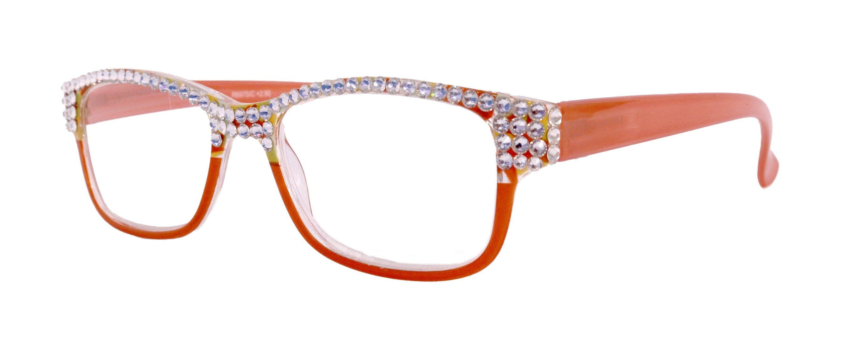 Olivia, (Bling) Women Reading Glasses Adorned with (Full Top) (Clear) Genuine European Crystals. (Orange) Square, NY fifth avenue.