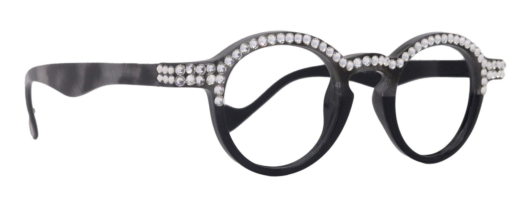 Orlando Bling Reading Glasses, W Full top Clear European crystals, Magnifying Eyeglasses, (Black) (Round) NY Fifth Avenue