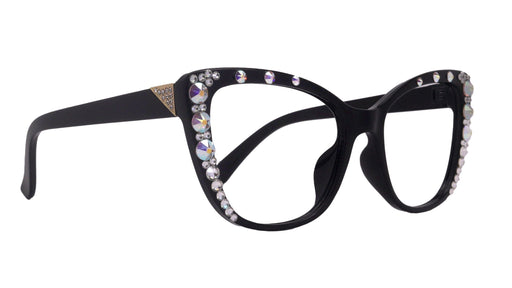 Parisian Bifocal OR Non-Bifocal Black Reading Glasses with Clear AB European crystals Cat-Eye Chic, Inspired by NY Fifth Avenue