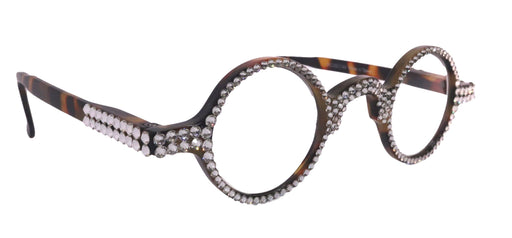 Picasso, (Bling) Reading Glasses 4 Women W Clear Crystal Genuine European Crystals (Brown) Round. NY Fifth Avenue