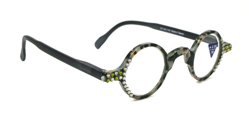 Picasso, (Bling) Women Reading Glasses W (Black Diamond, Olivine) Genuine European Crystals, Round (Black) Tortoiseshell. NY Fifth Avenue