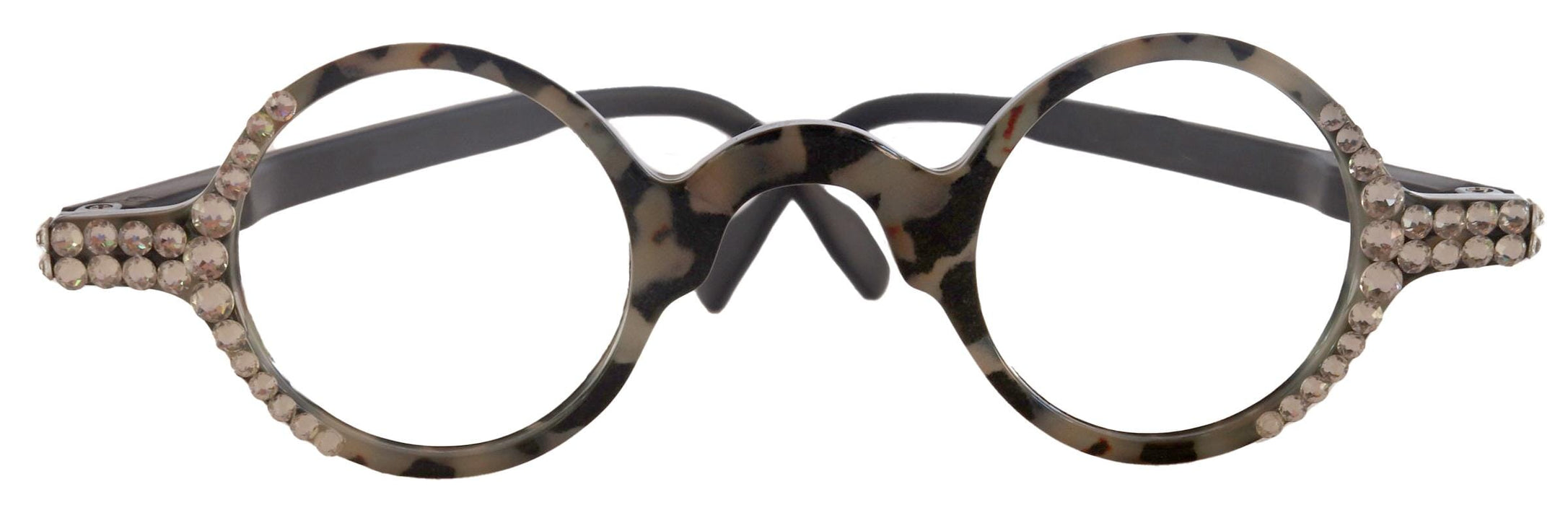 Picasso, (Bling) Women Reading Glasses W (Clear) Genuine European Crystals, Round (Black) Tortoiseshell. NY Fifth Avenue