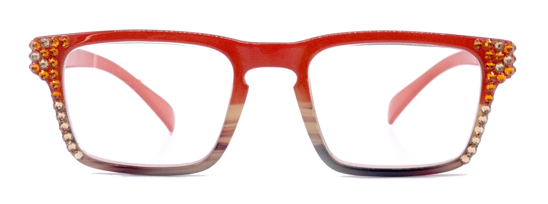 Piper, (Bling) Reading Glasses for Women W (Tangerine, L. Colorado) Genuine European Crystals. (Orange Brown Faded Stripes) NY Fifth Avenue