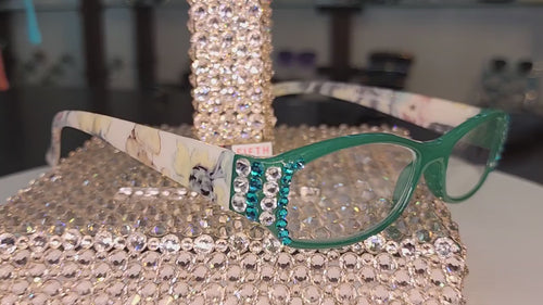 Rosie Bling Reading Glasses Women W (Clear N Turquoise) Genuine European Crystals (Turquoise / Green) NY Fifth Avenue