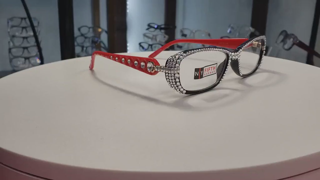 Glamour Quilted, (Bling) Reading Glasses For Women With (Full Top)  Genuine European Crystals+1.25 to +3 (White, Red) NY fifth avenue.