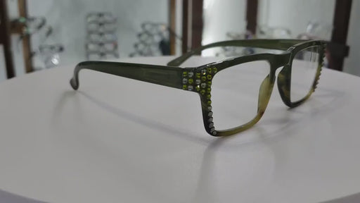 Piper, (Bling) Reading Glasses for Women W (Black Diamond, Olivine) Genuine European Crystals.  (Black Green Faded Stripes) NY Fifth Avenue