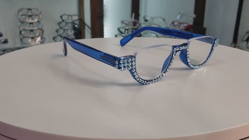 Half Moon, (Bling) Woman Reading Glasses W (AB Aurora Borealis) Genuine European Crystals Reader +1.25 +1.50..+4 Frame, NY Fifth Avenue